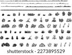 set of grass line cad and silhouettes isolated on white background. Ground cover. Illustration for  elevation architectural element, side view, grass section. Turf coating banners for edging.
