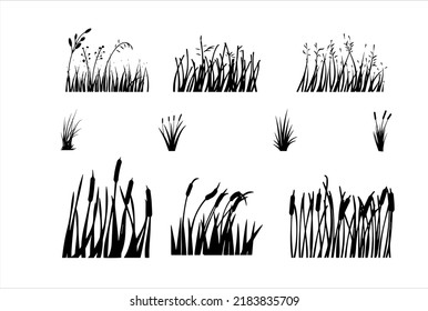Set of Grass Mix Weeds Silhouette Illustrations