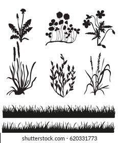 set of grass and plant silhouettes