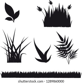 set of grass and plant silhouettes for design