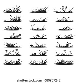 Set of grass and plants silhouettes