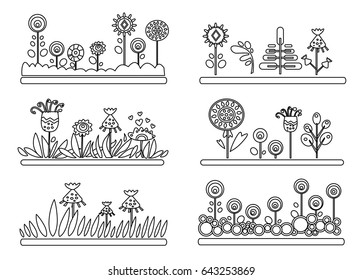 set of grass in Scandinavian style. Line plant