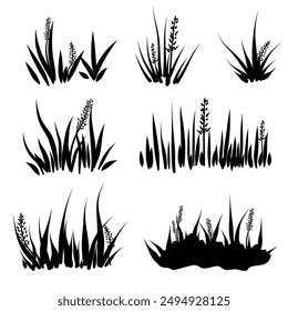 set of grass silhouette element