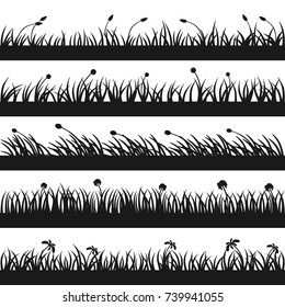 Set of grass silhouettes with different plants