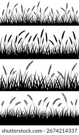 Set of grass silhouettes isolated on white background. Vector illustration