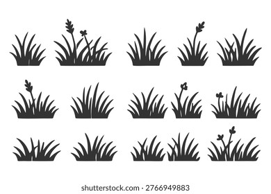 Set of Grass Silhouettes, Nature Elements Vector