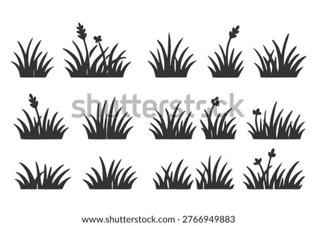 Set of Grass Silhouettes, Nature Elements Vector