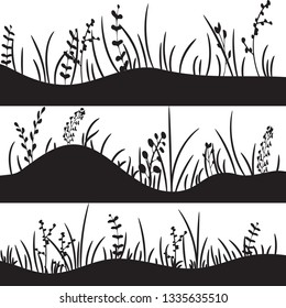 set of grass silhouettes on white background