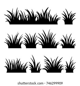 Set of grass silhouettes on the white background. Vector illustration.