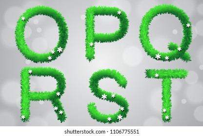 Set of grass textured isolated font on white background. Eco collection vector illustration concept.