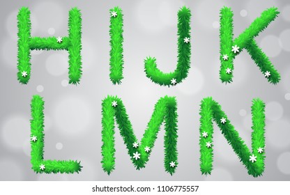 Set of grass textured isolated font on white background. Eco collection vector illustration concept.