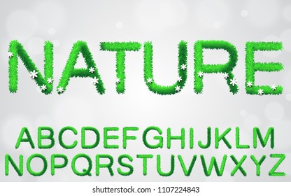 Set of grass textured isolated font on white background. Eco collection vector illustration concept.