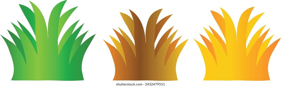 Set of Grass in three different colors green golden and brown. Illustration vector file