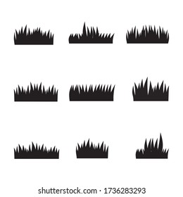 Conjunto de silueta vectorial de césped, aislada en blanco.  