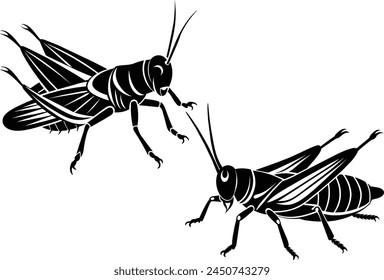 Set of Grasshopper silhouette vector illustration