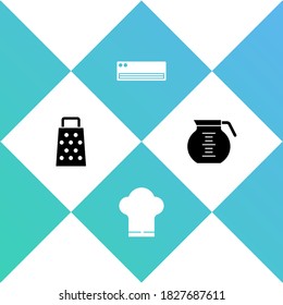 Set Grater, Chef hat, Air conditioner and Coffee pot icon. Vector.
