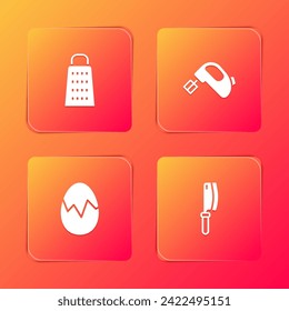 Set Grater, Electric mixer, Broken egg and Meat chopper icon. Vector