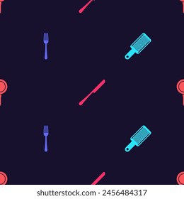 Set Grater, Fork, Knife and Frying pan on seamless pattern. Vector