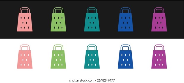Ajuste el icono Grater aislado en fondo blanco y negro. Símbolo de cocina. Utensil de cocina. Cartel de cuchillería.  Vector