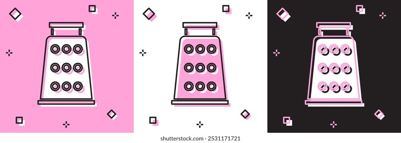 Set Grater icon isolated on pink and white, black background. Kitchen symbol. Cooking utensil. Cutlery sign.  Vector Illustration