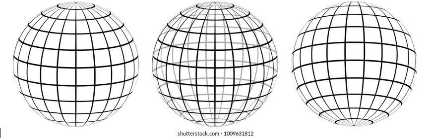 Set graticule 3d globe Meridian and parallel , the field lines on the surface Meridian and parallel, vector wire template graticule