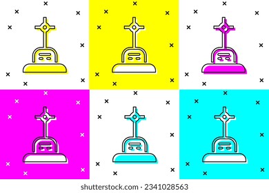 Set Grave with cross icon isolated on color background.  Vector