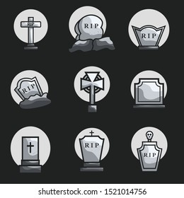 Set Gravestones for Halloween Illustration with Dark Background