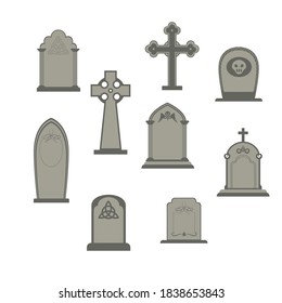 Set of gravestones on a white background.