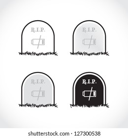 Set of gravestones, rest in peace, dead battery - illustration
