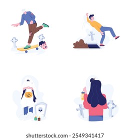 Set of Graveyard Flat Illustrations 

