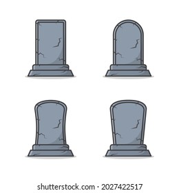 Set Of Graveyard Tombstone Vector Icon Illustration. Gravestone Flat Icon. Funeral Symbol Theme