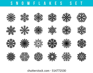 Set gray 24 different snowflakes of handmade. Snowflake Flat. New Year's symbols. Snowflakes for design. Winter objects. Festive elements. 