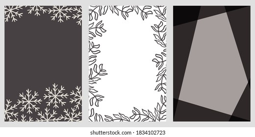 Set gray abstract shape and floral template vector illustration. Good for invitation. greeting card, postcard, social media post and ads.