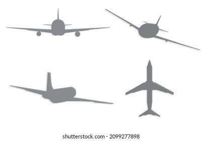 Set of gray airplain icon illustration isolated simple vector sign symbol on white background, eps 10, silhouettes set transportation,wing and flaty, fly, industrial art, logo style