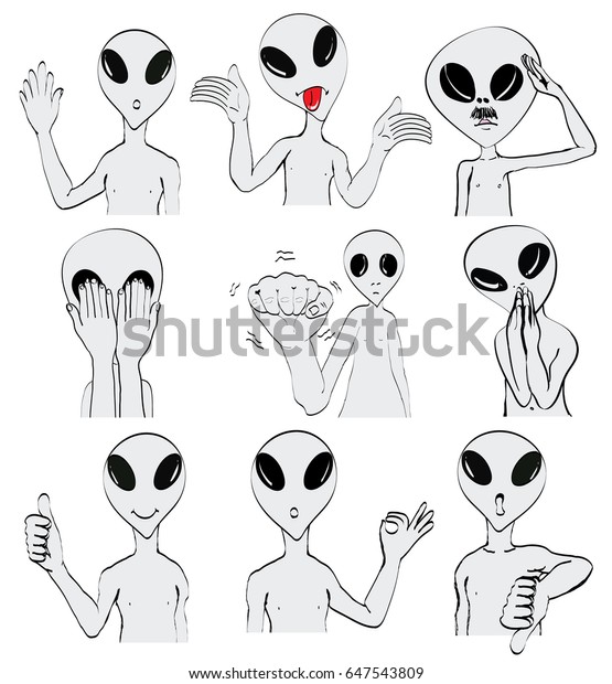 Set Gray Aliens Body Languagethumbs Upthumbs Stock Vector (Royalty Free ...