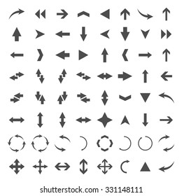 Set of gray arrows isolated on white background, vector illustration.
