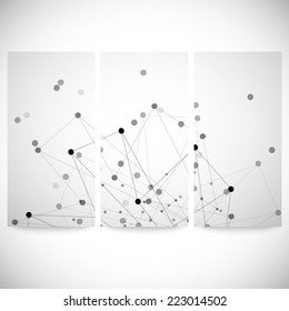 Set of gray backgrounds for communication, molecule structure vector illustration.