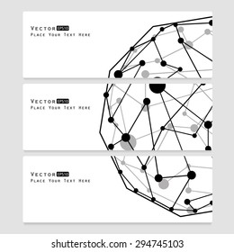 Set of gray backgrounds for communication, molecule structure vector illustration.
