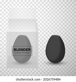 Set of gray and black makeup sponge plastic container realistic vector illustration. Beauty blender template for applying liquid facial cosmetics isolated on transparent. Applicator for face skin care