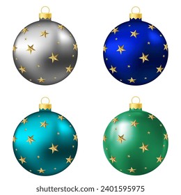 Set of gray, blue, aqua and green Christmas tree toy or ball