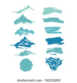 Set of gray and blue blots similar to the mountain. Vector image isolated on white.
