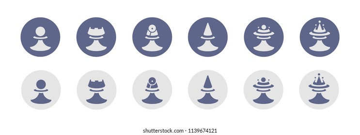 Set of gray and blue chess pieces icons in flat style on the gray and blue background in circles