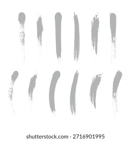 Set of gray brush strokes. Hand drawn ink spots isolated on white background.  Black set paint, ink brush, brush strokes, brushes, lines, frames, box, grungy. 