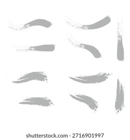 Set of gray brush strokes. Hand drawn ink spots isolated on white background.  Black set paint, ink brush, brush strokes, brushes, lines, frames, box, grungy. 