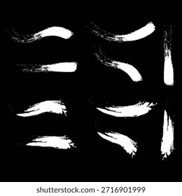 Set of gray brush strokes. Hand drawn ink spots isolated on white background.  Black set paint, ink brush, brush strokes, brushes, lines, frames, box, grungy. 