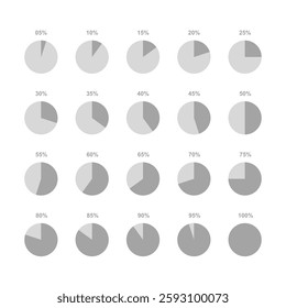 Set of gray circle download process. loading sign. circle percentage diagrams. diagrams from 10% to 100%. number infographic icon