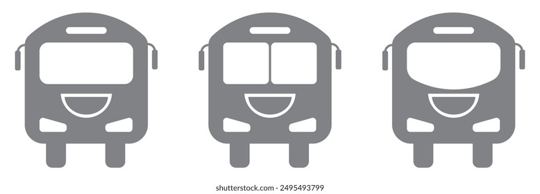 Set of gray color bus icon isolated on white background.