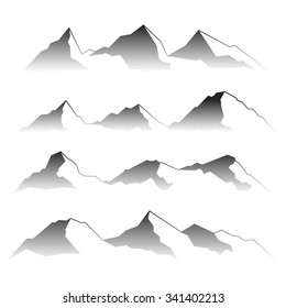 Set of the gray drawn mountains on a white background.