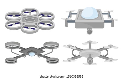 Set of gray drones. Vector illustration on a white background.