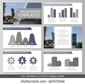 Set of gray elements for multipurpose presentation template slides with graphs and charts. Leaflet, corporate report, marketing, advertising,  book cover design.